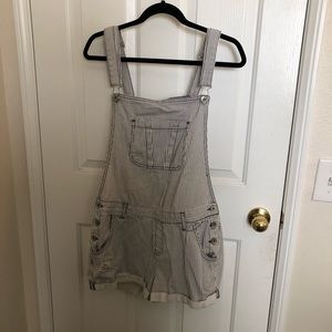 blue and white striped overalls